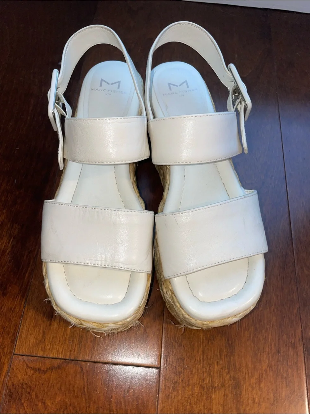 Marc Fisher White Platform Espadrille Wedge Sandal